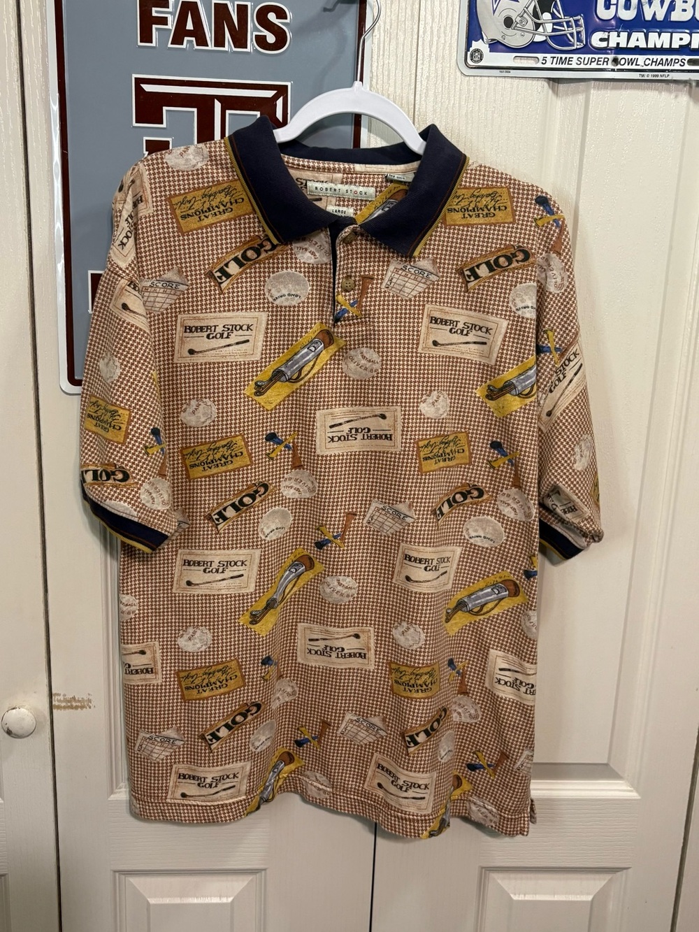 Robert Stock Golf Beige Patterned Polo Shirt